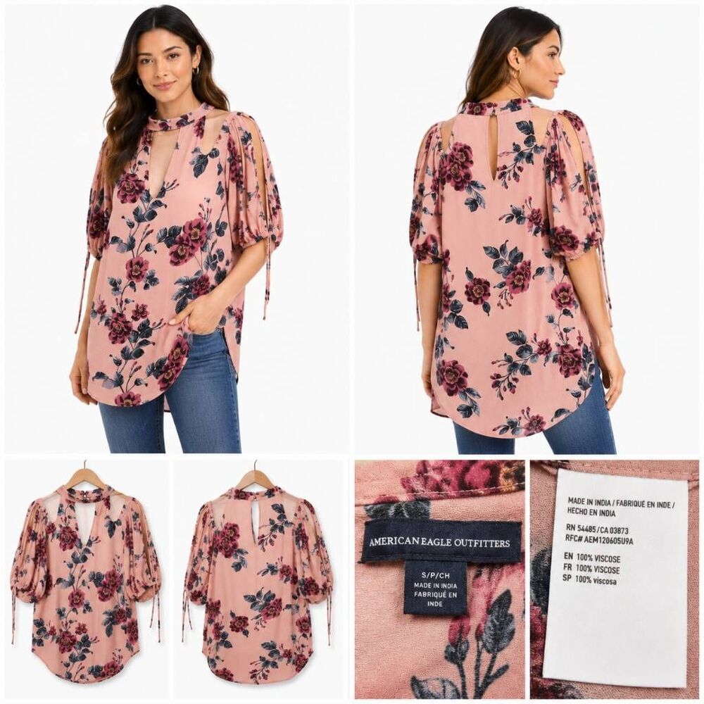 American Eagle Outfitters Women’s Floral Cold Shoulder Top Size S